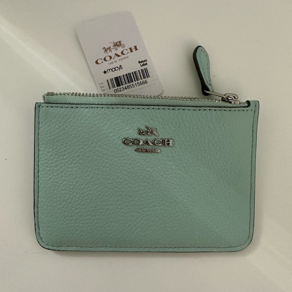 Coach Mini Mint Green Pebble Leather Wallet
